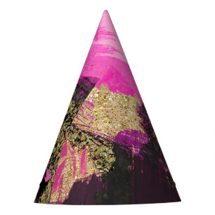 Pink Black Gold Glitter Modern Brush Glam Grunge Party Hat