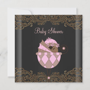 Pink Black Gold Lace Baby Girl Shower Invitation