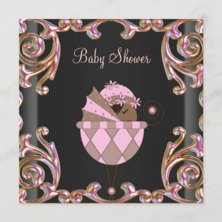 Pink Black Gold Lace Baby Girl Shower Invitations