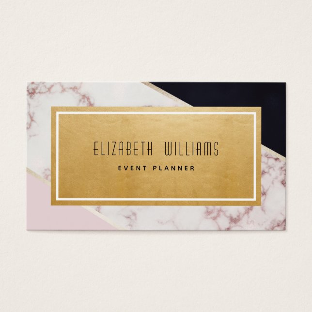 Pink Black Gold Marble Event Planner Business Card (Front)