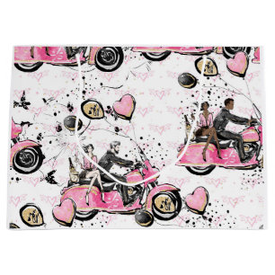 Pink, Black, Gold Motorcycle floral Gift Bag