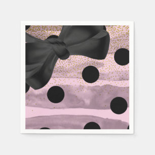Pink Black & Gold Polka Dots Chic Bow Glam Party Napkin