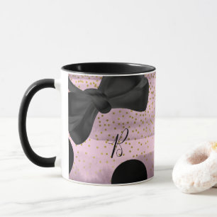 Pink & Black Gold Polka Dots Chic Bow Trendy Glam Mug
