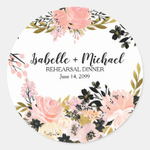 Pink, Black, Gold Rehearsal Dinner Personalised Classic Round Sticker