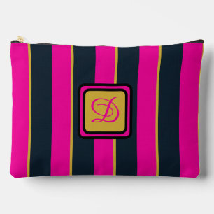 Pink Black & Gold Striped Pretty Monogram  Accessory Pouch