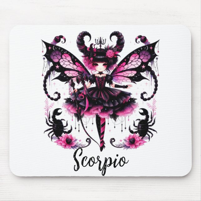 Pink Black Gothic Fairy Scorpio Astrology Zodiac  Mouse Pad (Front)