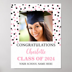 Pink Black Grad Party Custom 8.5x11 Photo Poster