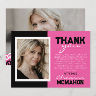 Pink & Black Graduation 2  Photo Thank You Card