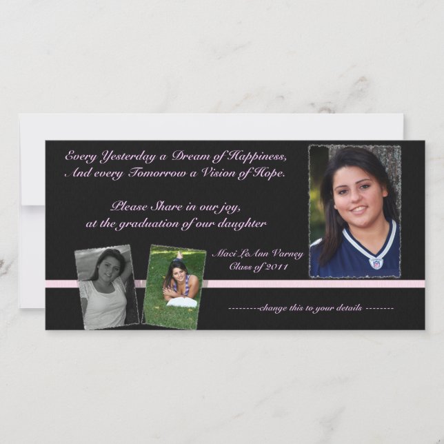 Pink & Black Graduation Invite for Maci (Front)