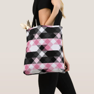 pink black gray white geometric tote bag