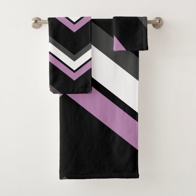 Pink, black, grey and white Chevron Bath Towel Set (Insitu)