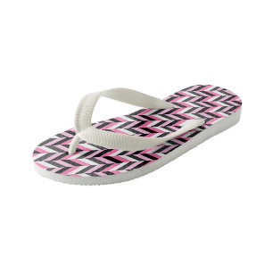 Pink, black, grey and white geometric 2 kid's jandals