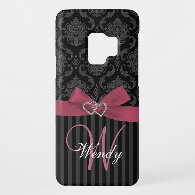 Pink, Black, Grey Damask Stripes Initial Case (Back)