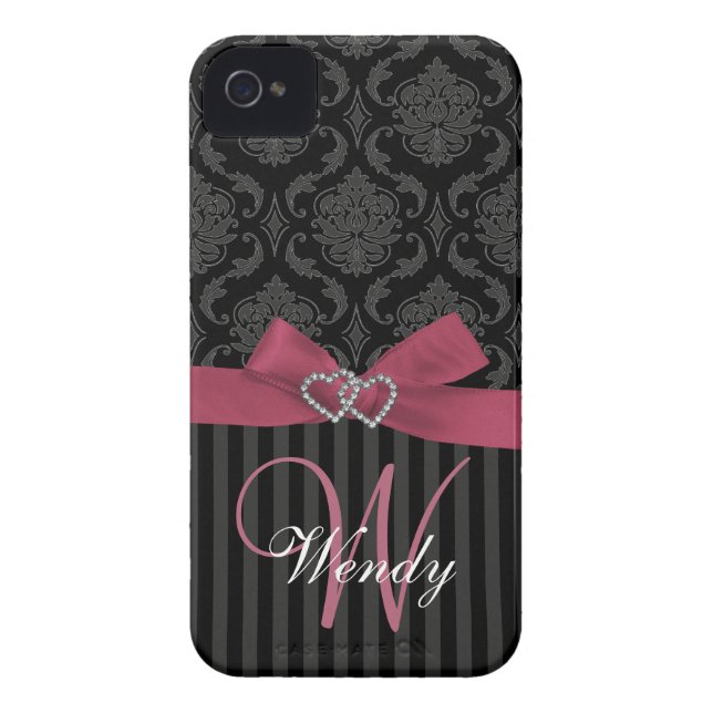 Pink, Black, Grey Damask Stripes Initial Case (Back)