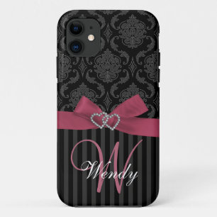 Pink Black Grey Damask Stripes iPhone 5 Case