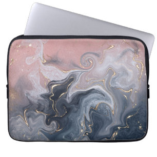 Pink Black Grey Decorative Watercolor Marble Laptop Sleeve