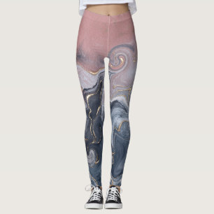 Pink Black Grey Decorative Watercolor Marble Leggings