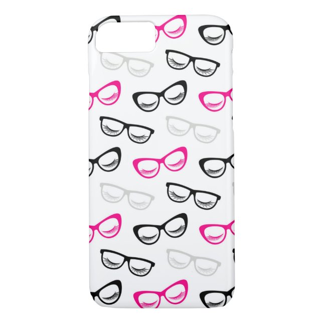 Pink, Black & Grey Glasses & Lashes Case-Mate iPhone Case (Back)