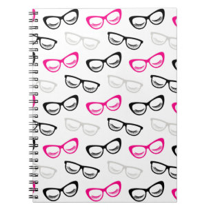 Pink, Black & Grey Glasses & Lashes Spiral Notebook