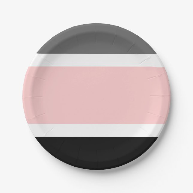 pink black grey paper plate (Front)