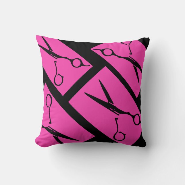 Pink black hair salon scissor decorative pillow (Front)