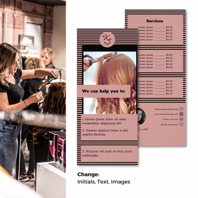 Pink & Black Hairstylist Service List Rack Card (Pink & Black Hairstylist Service List Rack Card)