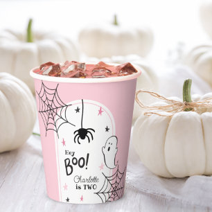 Pink Black Halloween Cute Ghost Spider Hey Boo Paper Cups