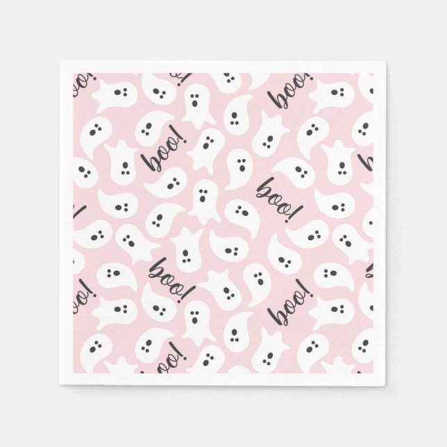 Pink & Black Halloween Ghost Boo Party Napkins (Front)