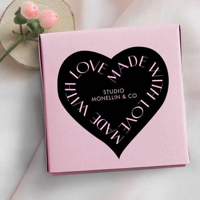 Pink & Black Handmade With Love Packaging Heart Sticker (Creator Uploaded)