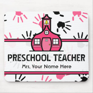 Pink & Black Handprints Preschool Teacher Mousepad