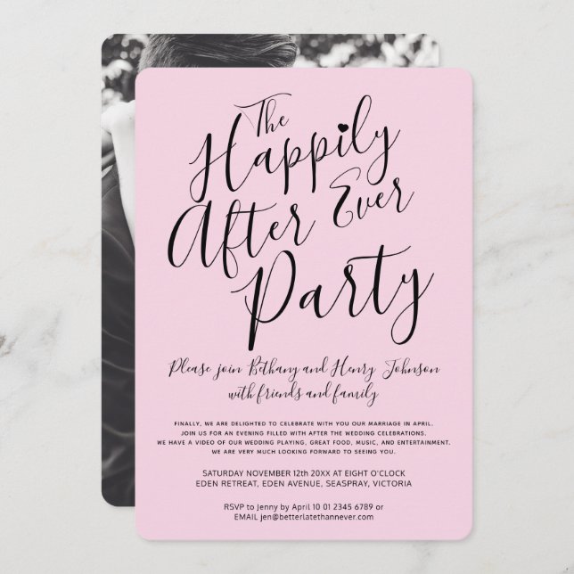 Pink black happily ever after wedding party invitation (Front/Back)
