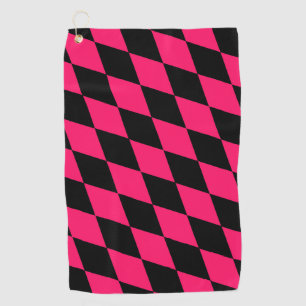 Pink Black Harlequin Diamonds Checkers Design Golf Towel