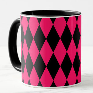 Pink Black Harlequin Diamonds Checkers Design Mug