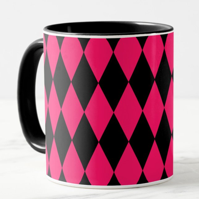 Pink Black Harlequin Diamonds Checkers Design  Mug (Creator Uploaded)