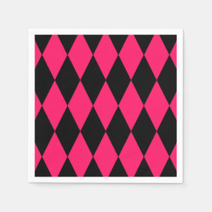 Pink Black Harlequin Diamonds Checkers Design Napkin