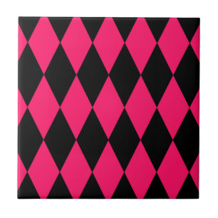 Pink Black Harlequin Diamonds Checkers Design  Tile