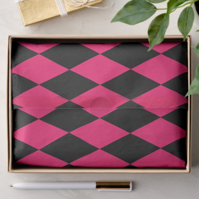 Pink Black Harlequin Diamonds Checkers Design  Tissue Paper (Creator Uploaded)