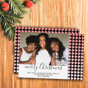 Pink Black Heart Merry Christmas Photo Card