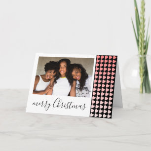 Pink Black Heart Merry Christmas Photo  Holiday Card