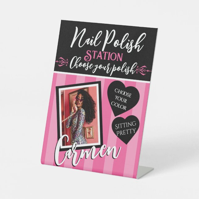 Pink & Black Heart Pink Spa Photo Nail Polish Sign (Front)