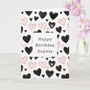 Pink Black Hearts Birthday Card