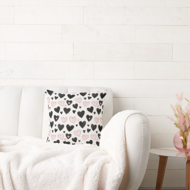 Pink Black Hearts Birthday Cushion (Couch)