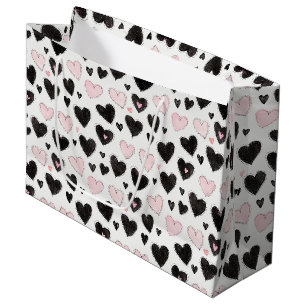 Pink Black Hearts Birthday Large Gift Bag