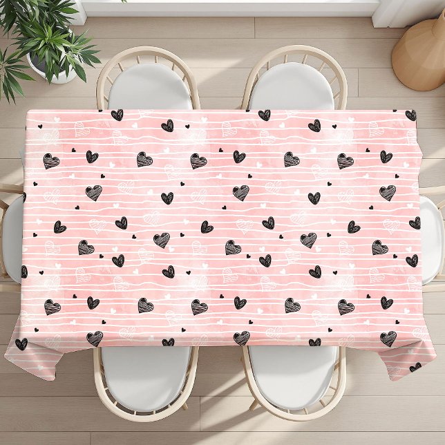 Pink Black Hearts Custom Name Cute I Love You Gift Tablecloth (Pink Black Hearts Custom Name Cute I Love You Tablecloth)