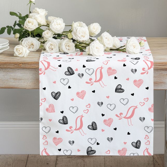 Pink Black Hearts Cute Love You Gift Table Runner (Pink Black Hearts Cute I Love You Gift Table Runner)