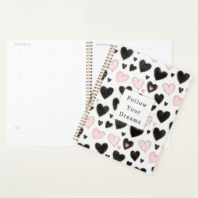 Pink Black Hearts Follow your dreams Planner (Display)