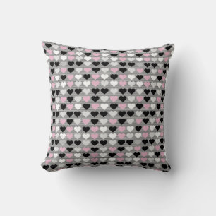 Pink Black Hearts Pillow