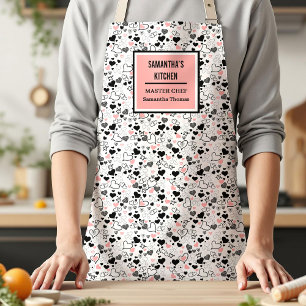 Pink Black Hearts Sketch Romantic Valentine Gift  Apron