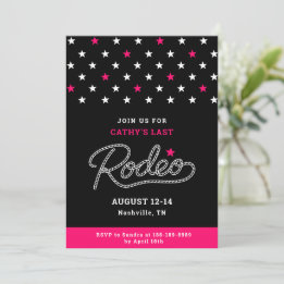 Pink Black Her Last Rodeo Bachelorette Party Invitation