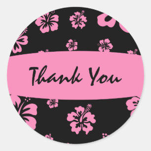 Pink & Black Hibiscus Flower Floral Sticker